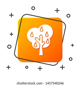 White Tree with pears icon isolated on white background. Agricultural plant. Organic farm product. Gardening theme. Orange square button. Vector Illustration