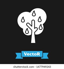 White Tree with pears icon isolated on black background. Agricultural plant. Organic farm product. Gardening theme.  Vector Illustration
