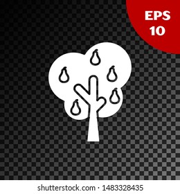 White Tree with pears icon isolated on transparent dark background. Agricultural plant. Organic farm product. Gardening theme.  Vector Illustration