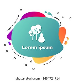White Tree with pears icon isolated on white background. Agricultural plant. Organic farm product. Gardening theme. Abstract banner with liquid shapes. Vector Illustration