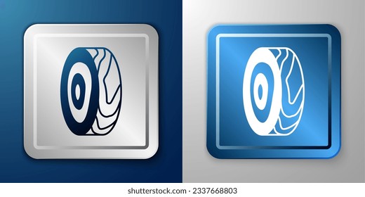 White Tree rings icon isolated on blue and grey background. Wooden cross section. Silver and blue square button. Vector