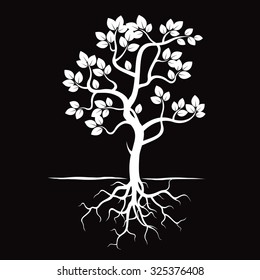 White Tree and Roots. Vector Illustration.