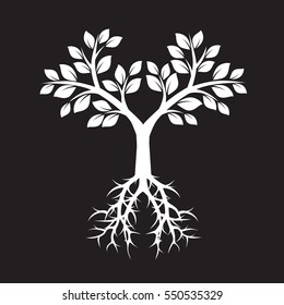 White Tree and Roots. Vector Illustration.