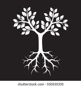 White Tree and Roots. Vector Illustration.