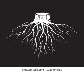 White Tree Roots. Vector outline Illustration. Plant and Garden.