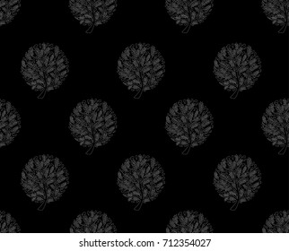 White Tree Seamless on Black Background. Vector Illustration.