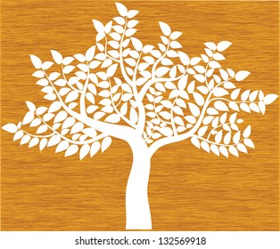 white tree silhouette isolated on background wood, vector