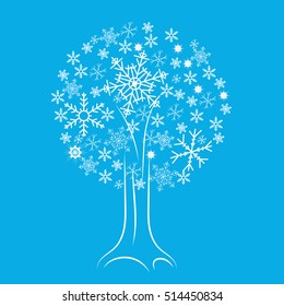 White tree and snowflakes