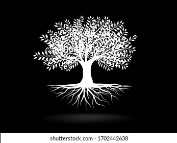 White tree Symbol style. and black color background. Can be used for your work.