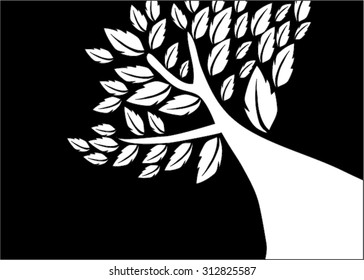 White tree vector icon on black background