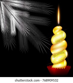 white tree and yellow candle