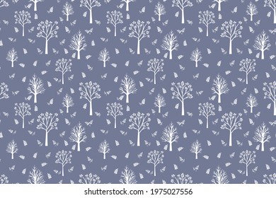 white trees and bushes on a gray background vector seamless pattern