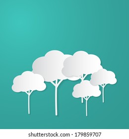 White Trees Cut From Paper on Green - Blue Background 