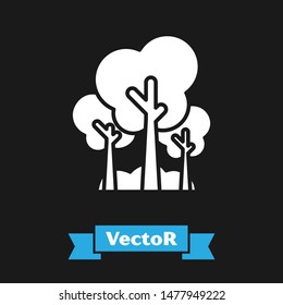 White Trees icon isolated on black background. Forest symbol.  Vector Illustration