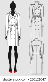 White trench coat isolated vector, front and back