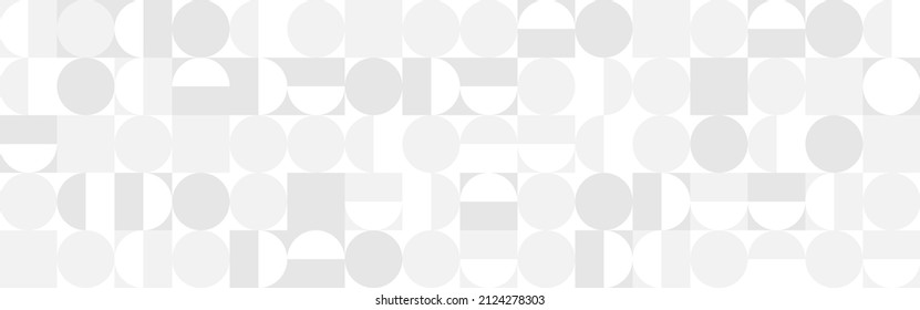 White trendy background of circles and squares in modern style, flat vector illustration. Cover of gray geometric shapes in retro texture for web design or postcard.