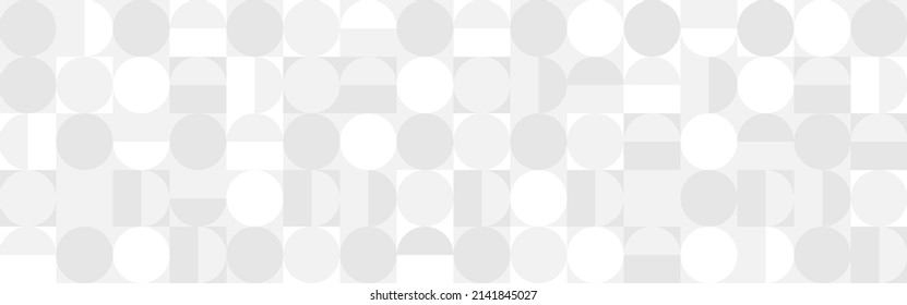 White trendy background of circles and squares in modern style, flat vector illustration. Cover of gray geometric shapes in retro texture for web design or postcard.
