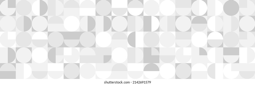 White trendy background of circles and squares in modern style, flat vector illustration. Cover of gray geometric shapes in retro texture for web design or postcard.