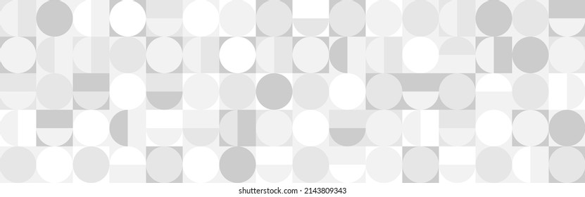 White trendy background of circles and squares in modern style, flat vector illustration. Cover of gray geometric shapes in retro texture for web design or postcard.