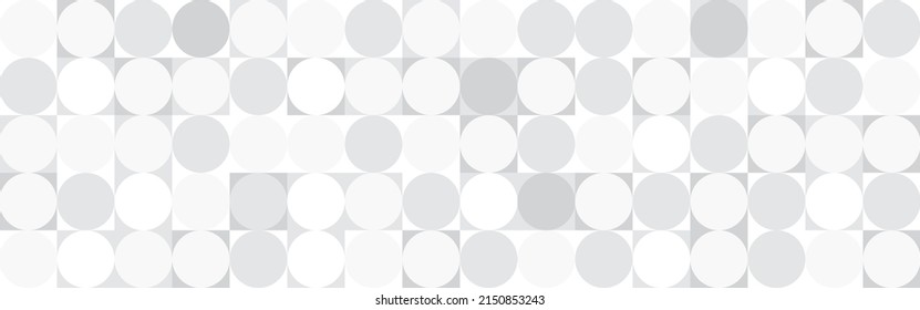 White trendy background of circles and squares in modern style, flat vector illustration. Cover of gray geometric shapes in retro texture for web design or postcard.