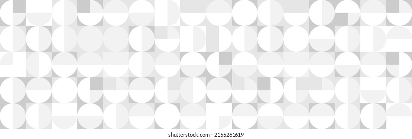 White trendy background of circles and squares in modern style, flat vector illustration. Cover of gray geometric shapes in retro texture for web design or postcard.