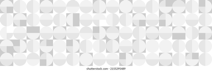 White trendy background of circles and squares in modern style, flat vector illustration. Cover of gray geometric shapes in retro texture for web design or postcard.