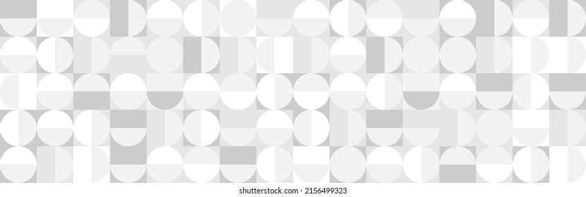 White trendy background of circles and squares in modern style, flat vector illustration. Cover of gray geometric shapes in retro texture for web design or postcard.