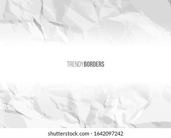 White trendy border with crumpled folded paper frame with shadow and empty space for text. Mockup, template, card, poster background for project. Abstract realistic design Vector illustration