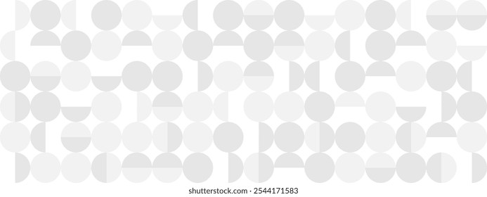 White trendy seamless background of circles and squares in modern style, flat vector illustration. Cover of gray geometric shapes in retro texture for web design or postcard.