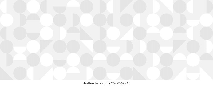 Fondo sin fisuras de moda blanco de círculos y cuadrados en estilo moderno, Ilustración vectorial plana. Cubierta de Formas geométricas grises en textura retro para Diseño web o postal.