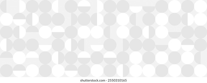 Fondo sin fisuras de moda blanco de círculos y cuadrados en estilo moderno, Ilustración vectorial plana. Cubierta de Formas geométricas grises en textura retro para Diseño web o postal.