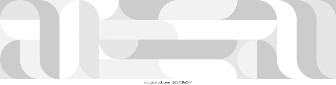 Branco moderno fundo sem costura de círculos e quadrados no estilo escandinavo moderno. Capa de formas geométricas cinzentas em textura retrô para papel de parede ou embalagem.