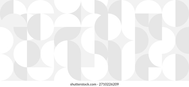 Branco moderno fundo sem costura de círculos e quadrados no estilo escandinavo moderno. Capa de formas geométricas cinzentas em textura retrô para papel de parede ou embalagem.