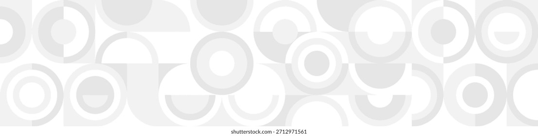 Fondo sin fisuras de moda blanco de círculos y cuadrados en estilo escandinavo moderno. Cubierta de Formas geométricas grises en textura retro para Fondo de pantalla o embalaje.