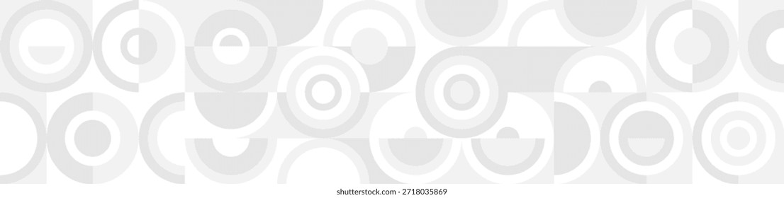 Fondo sin fisuras de moda blanco de círculos y cuadrados en estilo escandinavo moderno. Cubierta de Formas geométricas grises en textura retro para Fondo de pantalla o embalaje.