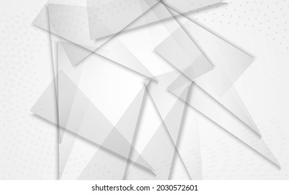 White Triangle Abstract Vector Gray Background. Minimal Decoration. Light Trendy Elements Flyer. Technology Card.