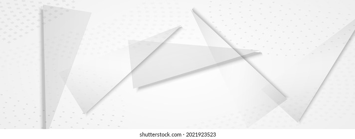 White Triangle Abstract Vector Panoramic Gray Background. Modern Certificate. Light Minimalist Shapes Layout. Creative Banner.