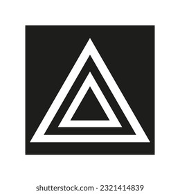 White triangle in a black square. Vector illustration. stock image.