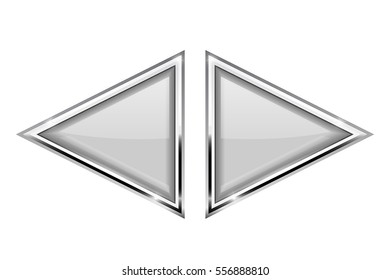 White triangle buttons with metal frame. Vector 3d illustration isolated on white background.
