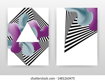 White triangle in center of puprle abstract shapes and black lines design for annual report, brochure, flyer, leaflet, poster. Abstract A4 brochure template. Flyer vector illustration.