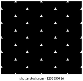 White triangle, confetti on black background. Black and white seamless pattern