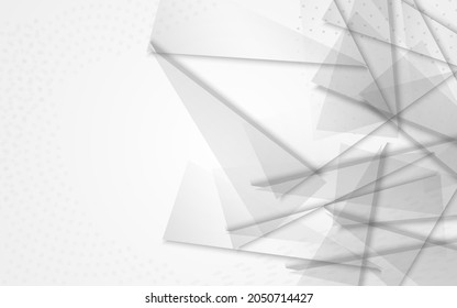 White Triangle Creative Vector Gray Background. Dynamic Layout. Light Trendy Shapes Design. Minimalist Decoration.