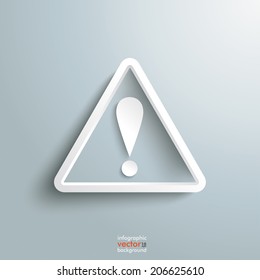 White triangle with exclamation mark on the grey background. Eps 10 vector file.