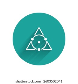White Triangle math icon isolated with long shadow. Green circle button. Vector Illustration