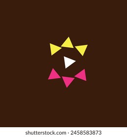 white triangle in the middle and yellow and pink triangles above and below it