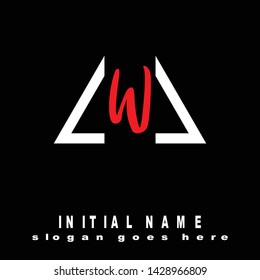 white triangle and red initial logo name w