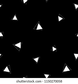 White triangles on a black background. Vector seamless pattern