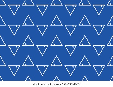 White triangles on a blue background. Seamless texture.