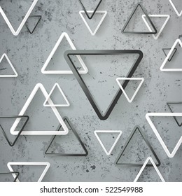 White triangles on the concrete background. Eps 10 vector file.
