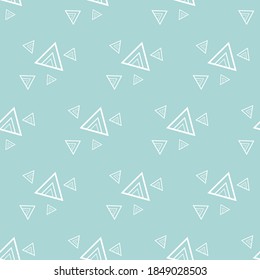 White Triangles on a gently turquoise color. Geometric pattern. Abstract ornament. Seamless Vector Illustration